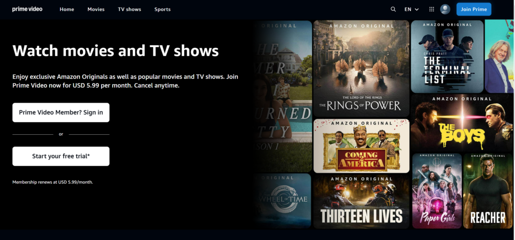 Amazon Prime Video Website