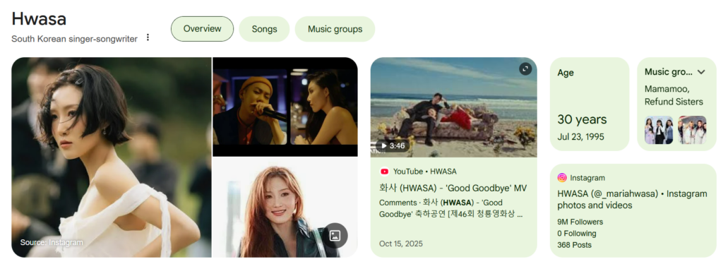 Hwasa the korean singer - profile on google