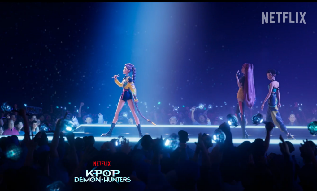 three K-pop superstars—Rumi, Mira, and Zoey—who lead double lives. By day, they're HUNTR/X, a fictional girl group selling out stadiums and topping charts. By night, they're demon hunters protecting humanity from supernatural threats.