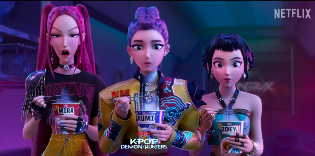 The story follows three K-pop superstars—Rumi, Mira, and Zoey—who lead double lives. By day, they're HUNTR/X, a fictional girl group selling out stadiums and topping charts. By night, they're demon hunters protecting humanity from supernatural threats.