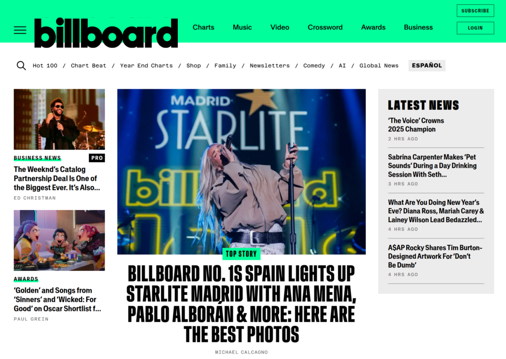 Billboard official website