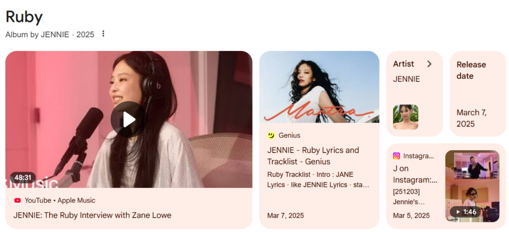 JENNIE's 'Ruby' - Ranked 29th, Highest for K-POP Solo Artist