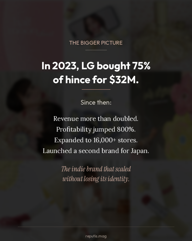 hince cosmetics product lineup including Half Moon Cheek blush and lip products in signature muted pink tones
