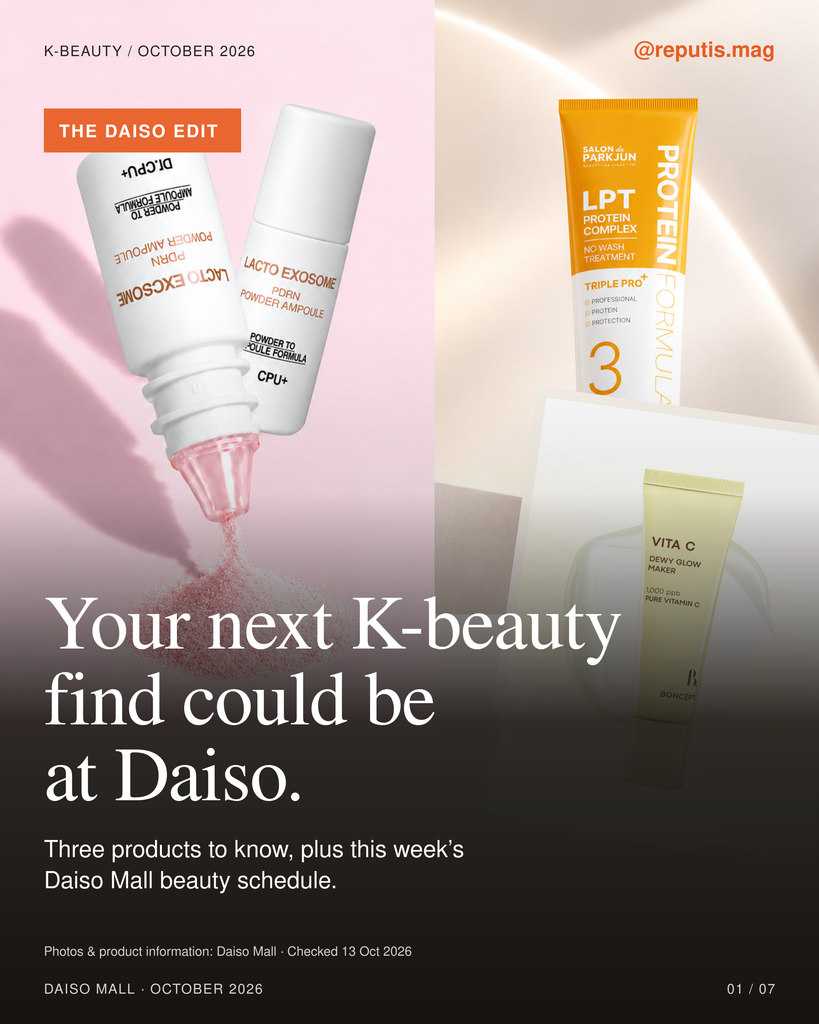 01_daiso_october_cover.png
Alt text: Reputis Magazine cover for Daiso Korea’s October 2026 beauty shopping guide.